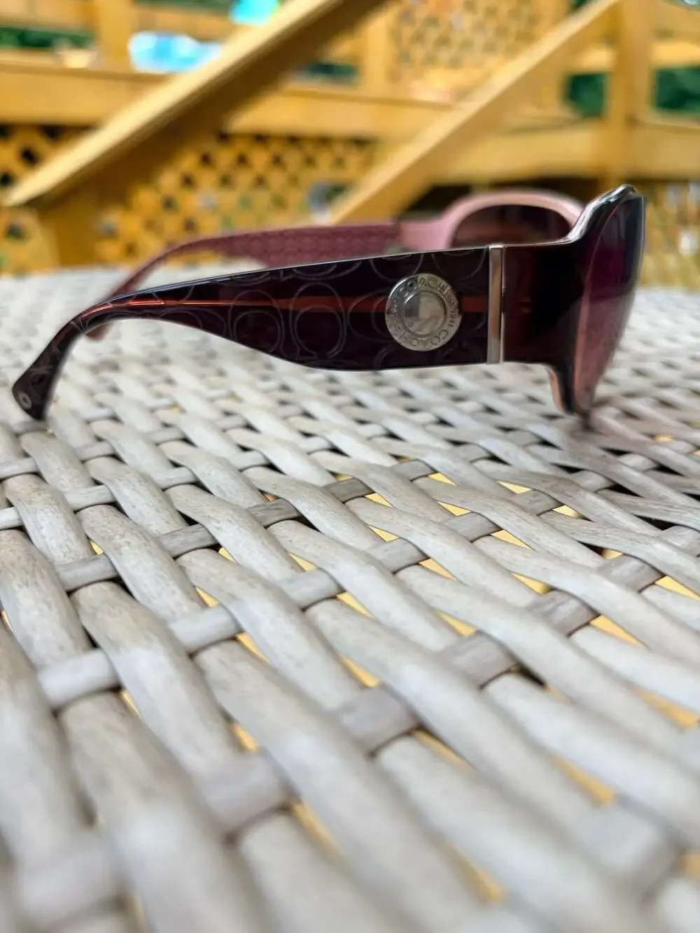 Coach Traci S463 Sunglasses in Burgundy with Logo Pattern Arms